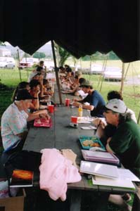 Looking down the other end of the meal table.