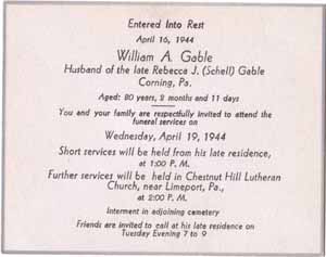 Willoughby's funeral announcement card.